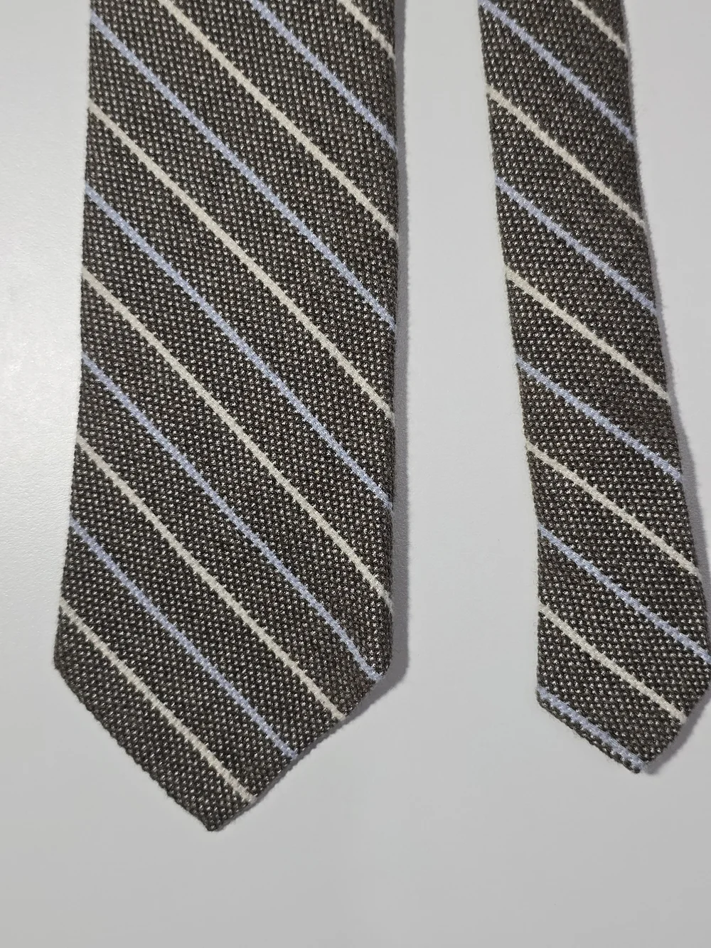 Brooks Brothers Cashmere Silk Tie Brown Gray Blue White Stripes Made in USA